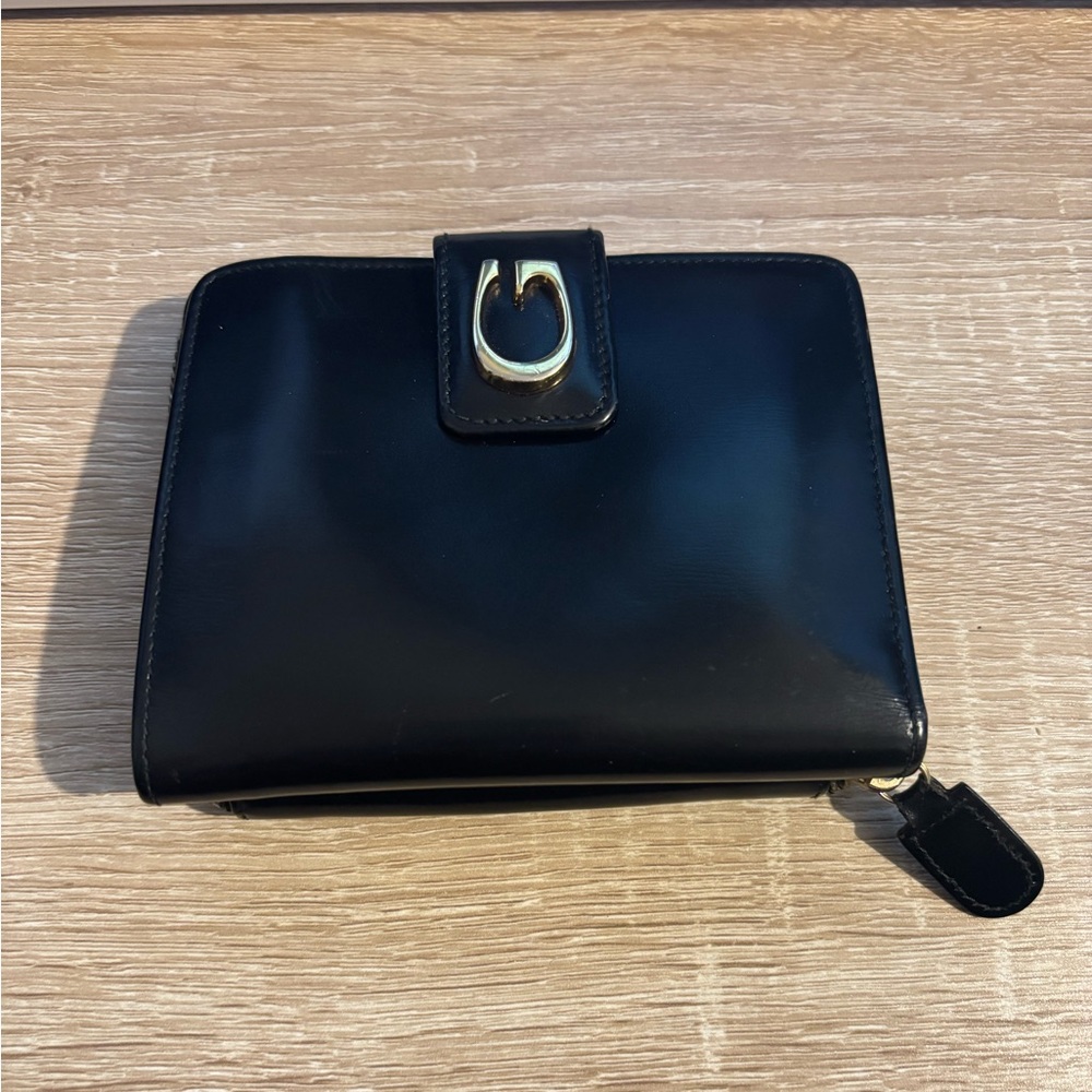 Gucci Black Leather Wallet with “G” Initial  Buckle